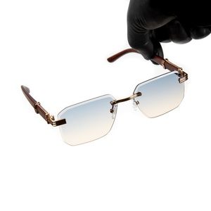 Gold Frame Gray Tan Mens Rimless Gold Frame Y2K Summer HipHop Vintage Sunglasses